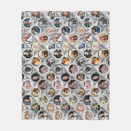 ファミリーフォトコラージュグレーキルトルック28写真 フリースブランケット (正面)
