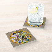 ファミリーフォトコラージュサンフラワーバーラップ13写真簡単 ガラスコースター (アングル)