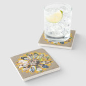 ファミリーフォトコラージュサンフラワーバーラップ13写真簡単 ストーンコースター (横)