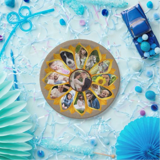 ファミリーフォトコラージュサンフラワーバーラップ13写真簡単 ペーパープレート (パーティー)