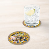 ファミリーフォトコラージュサンフラワーバーラップ13写真簡単 ラウンドペーパーコースター (インサイチュ)