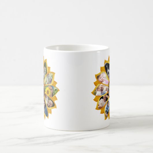 ファミリーフォトコラージュサンフラワー13写真簡単 コーヒーマグカップ (中央)