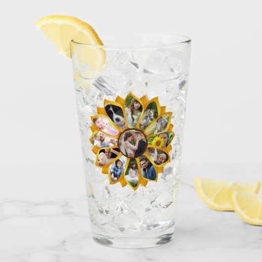 ファミリーフォトコラージュサンフラワー13写真簡単 タンブラーグラス (アイス正面)