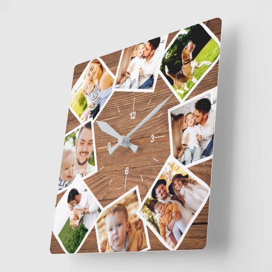 ファミリーフォトコラージュシック素朴ファームハウス スクエア壁時計 (傾斜)