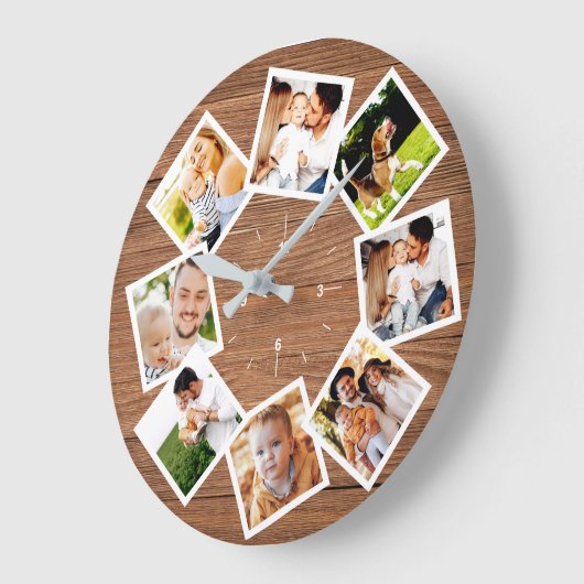 ファミリーフォトコラージュシック素朴ファームハウス ラージ壁時計 (傾斜)