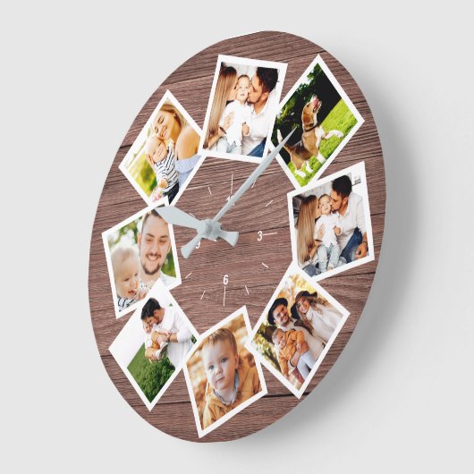 ファミリーフォトコラージュシック素朴ファームハウス ラージ壁時計 (傾斜)