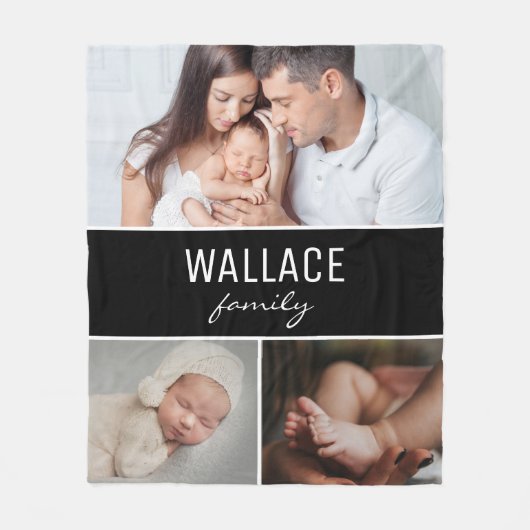 ファミリーフォトコラージュシンプルパーソナライズされた フリースブランケット (正面)