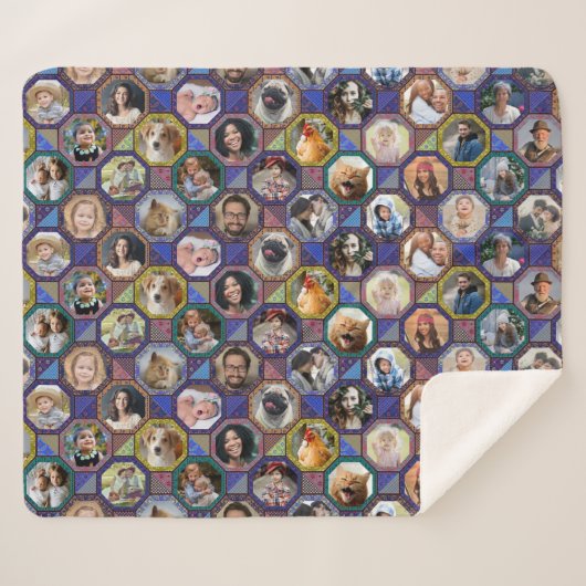 ファミリーフォトコラージュダークキルトルック28写真 シェルパブランケット (正面(横))