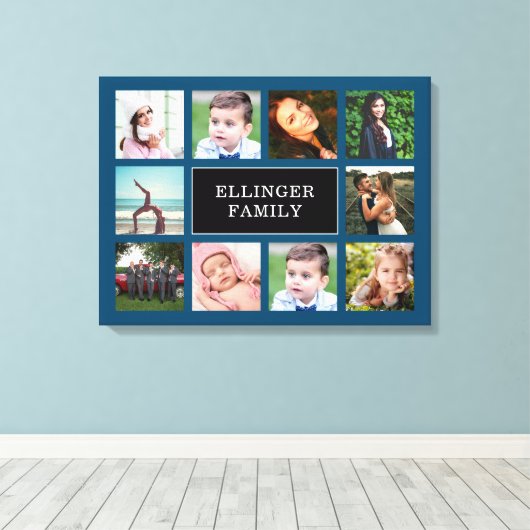 ファミリーフォトコラージュティール(緑がかった色)ブルーカスタムキャンバスプリント キャンバスプリント (インサイチュ (ウッドフロア))