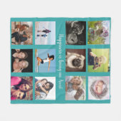 ファミリーフォトコラージュティール（緑がかった色）叔母 フリースブランケット (正面(横))