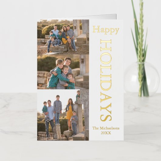 ファミリーフォトコラージュハッピーホリデー 箔シーズンカード (正面)
