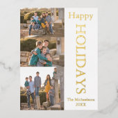 ファミリーフォトコラージュハッピーホリデー 箔シーズンポストカード (正面)