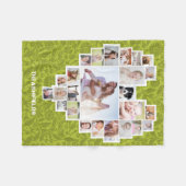 ファミリーフォトコラージュハートフローラグリーン25 Pic DIY フリースブランケット (正面(横))