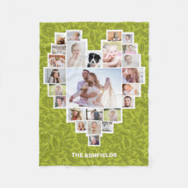 ファミリーフォトコラージュハートフローラグリーン25 Pic DIY フリースブランケット
