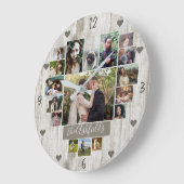 ファミリーフォトコラージュハート17ピックネームウッ素朴ド ラージ壁時計 (傾斜)