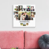 ファミリーフォトコラージュハート17写真名白 キャンバスプリント (インサイチュ (リビング))