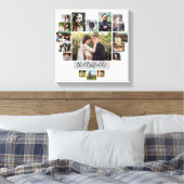 ファミリーフォトコラージュハート17写真名白 キャンバスプリント (インサイチュ (寝室))