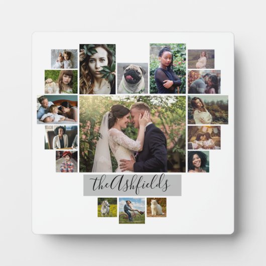 ファミリーフォトコラージュハート17写真名白 フォトプラーク (正面)