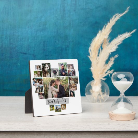 ファミリーフォトコラージュハート17写真名白 フォトプラーク (インサイチュ)