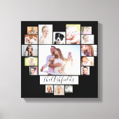 ファミリーフォトコラージュハート17写真名黒 キャンバスプリント (正面)