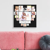 ファミリーフォトコラージュハート17写真名黒 キャンバスプリント (インサイチュ (リビング))