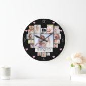 ファミリーフォトコラージュハート17写真名黒 ラージ壁時計 (ホーム)