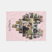 ファミリーフォトコラージュハート25写真名ピンク フリースブランケット (正面(横))