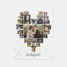 ファミリーフォトコラージュハート25写真名ホワイト フリースブランケット