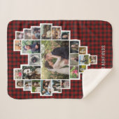 ファミリーフォトコラージュハート25写真名レッドプレイド シェルパブランケット (正面(横))