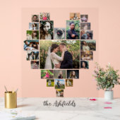ファミリーフォトコラージュハート25写真名前をカスタムする アクリルサイン (ウェディング)