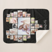 ファミリーフォトコラージュハート25写真名黒 シェルパブランケット (正面(横))