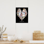 ファミリーフォトコラージュハート25写真名黒 ポスター (キッチン)