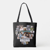 ファミリーフォトコラージュハート34写真名ブラック トートバッグ (裏面)