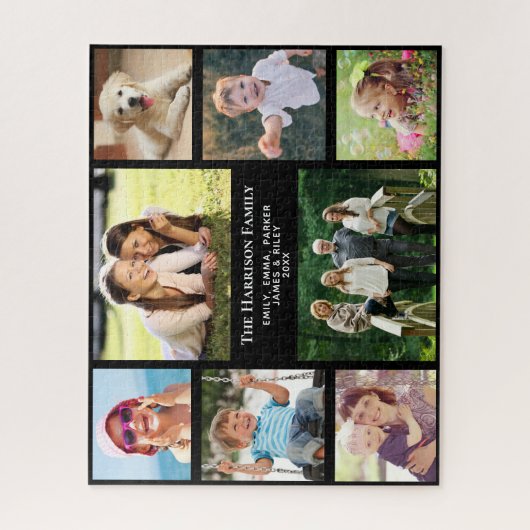 ファミリーフォトコラージュパーソナライズされたブラック ジグソーパズル (縦)