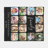 ファミリーフォトコラージュパーソナライズされたブラック フリースブランケット (正面(横))