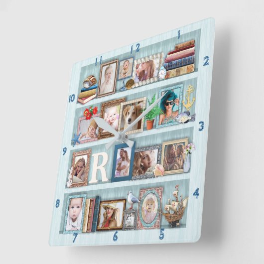 ファミリーフォトコラージュビーチ本箱パーソナライズされた スクエア壁時計 (傾斜)