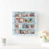 ファミリーフォトコラージュビーチ本箱パーソナライズされた スクエア壁時計 (ホーム)