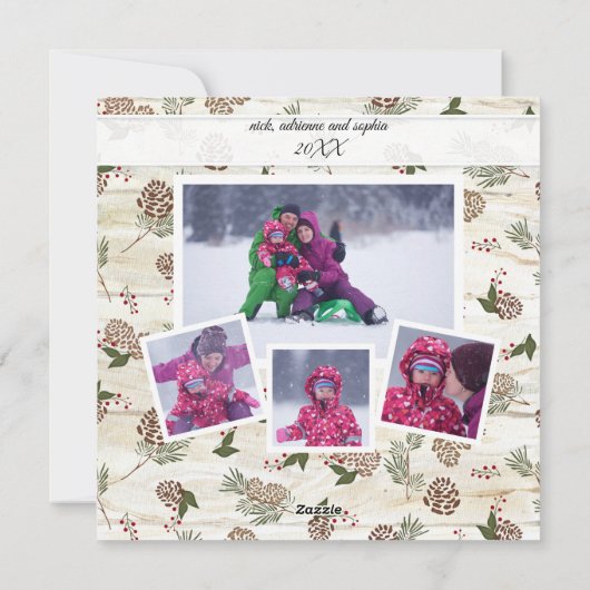 ファミリーフォトコラージュファームハウスクリスマスリース シーズンカード (裏面)