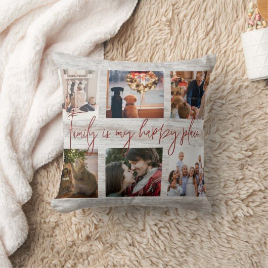 ファミリーフォトコラージュファームハウス素朴タイポグラフィ クッション (ブランケット)