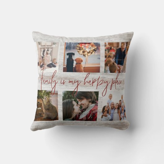 ファミリーフォトコラージュファームハウス素朴タイポグラフィ クッション (裏面)