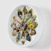 ファミリーフォトコラージュフラワーマーブルアンド金ゴールド簡単 壁時計 (傾斜)