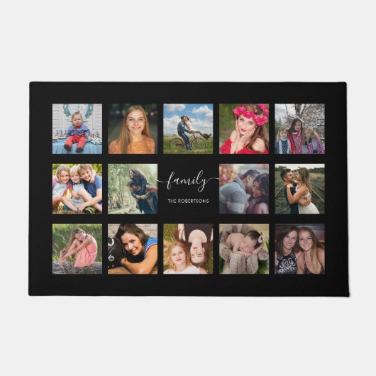 ファミリーフォトコラージュブラックカスタムドアマット ドアマット (正面)