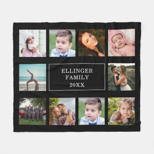 ファミリーフォトコラージュブラックカスタムフリースブランケット フリースブランケット (正面(横))