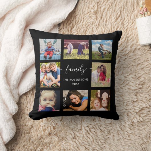 ファミリーフォトコラージュブラックカスタム装飾用クッション クッション (ブランケット)