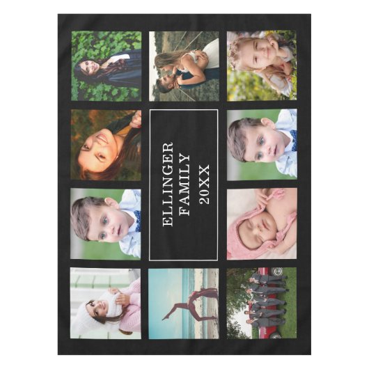 ファミリーフォトコラージュブラックカスタム テーブルクロス (正面)