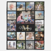 ファミリーフォトコラージュブラック金ゴールド白モノグラムの フリースブランケット (正面)