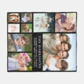 ファミリーフォトコラージュブラック フリースブランケット (正面(横))