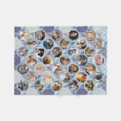 ファミリーフォトコラージュブルーキルトルック35写真Lg Sm フリースブランケット (正面(横))