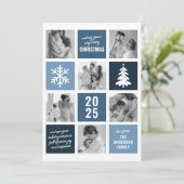 ファミリーフォトコラージュブルークリスマスホリデーカード シーズンカード (スタンド正面)