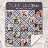 ファミリーフォトコラージュブルーパーソナライズされたグレープレイド シェルパブランケット